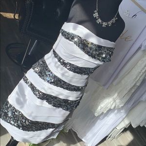 White and black sequen mini dress